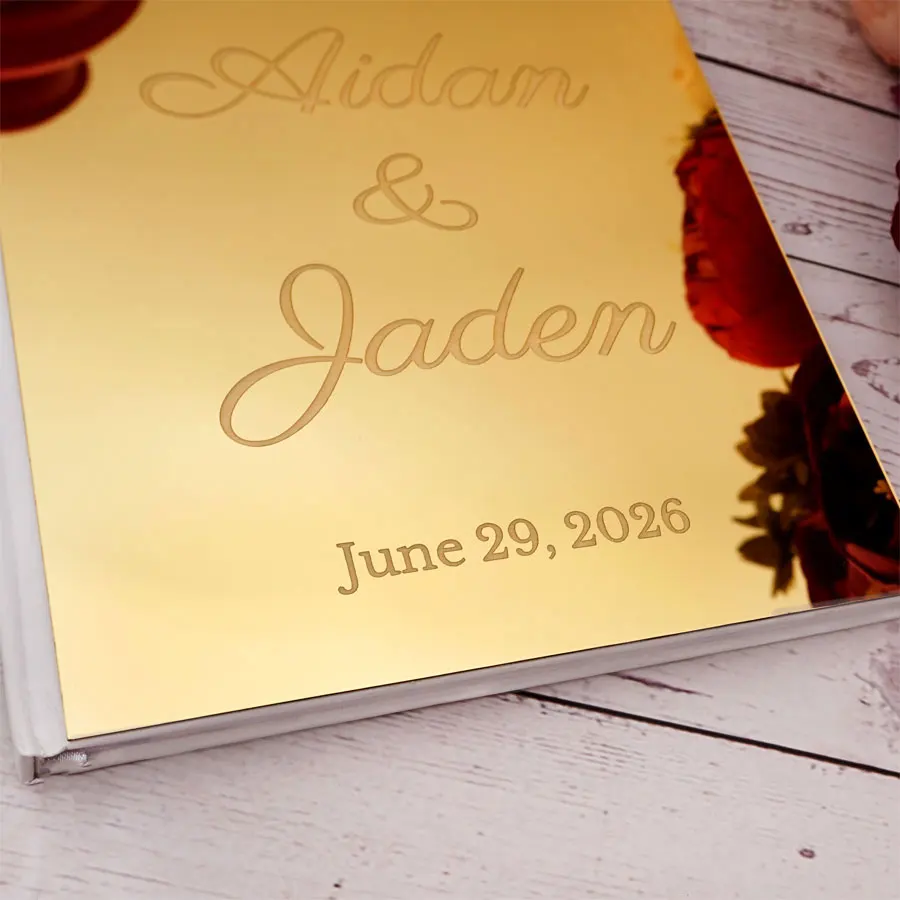 Personalized 26x19cm Acrylic Mirror Cover Vertical Wedding Guestbook Groom & Bride Name Party Signed Book Souvenirs Gift