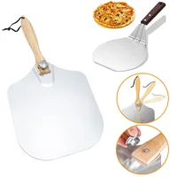 Aluminum Metal Pizza Shovel Spatula with Foldable Wooden Handle Nonstick Oven Cake Lifter Transfer Tray Baking Homemade Bread