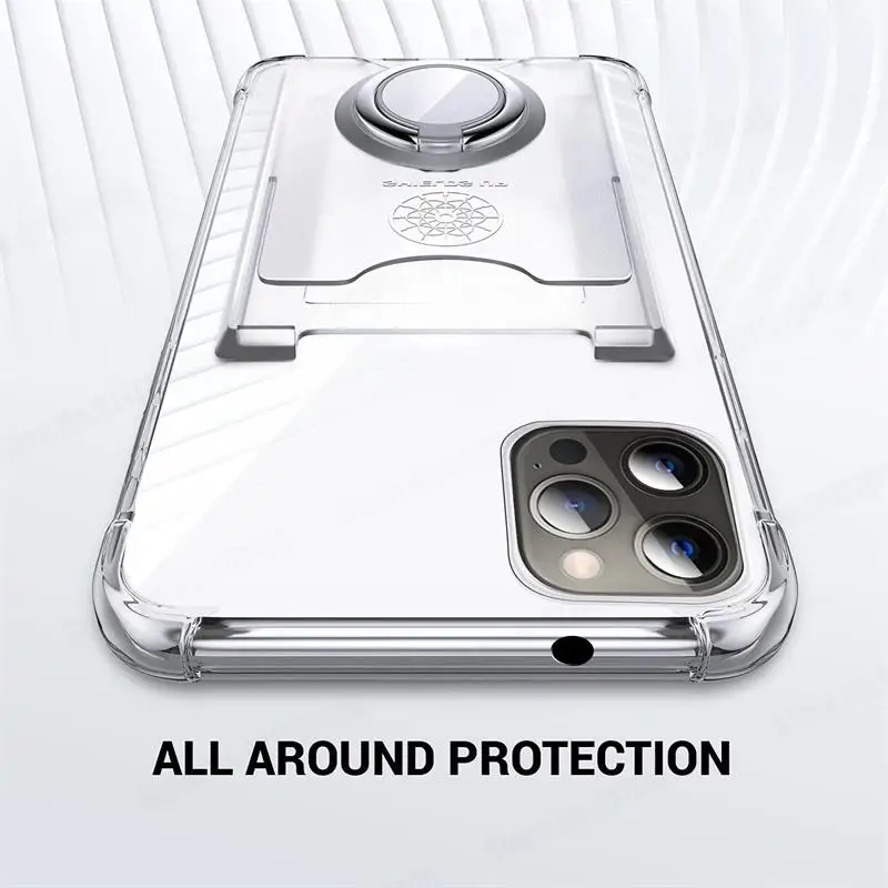 Transparent Phone Case with Wallet Card Slot and Ring Stand Holder - Soft Silicone Back Cover