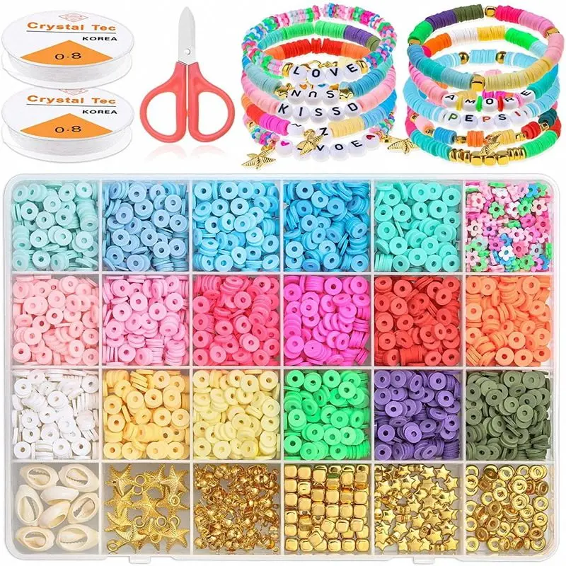 Mixed Clay Beads Set For Jewelry Making Colored Small Glass Beads  Accessories Kit Polymer Clay Flat Beads For Bracelet Making - AliExpress