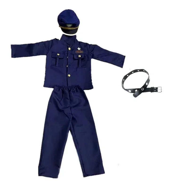 Cute Boy US Police Costume Realistic Embroidery Button Police Officer Uniform with Toy Accessory Set Halloween Dress Up Costume