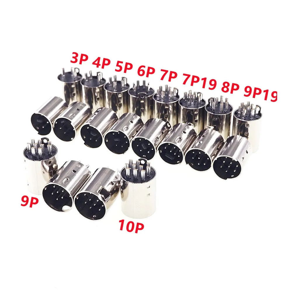 10pcs 원형 콘센트 커넥터 미니 Din 3 4 5 6 7 8 9 10 핀 암 Din 소켓 MD-SM 쉴드 직각 스루 홀 PCB