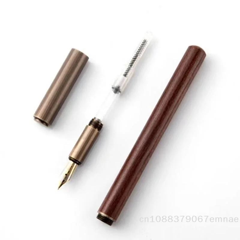 [ZY] 고급스러운 복고풍 나무 청동 만년필 사무실 비즈니스 글쓰기 예술 서예 잉크 펜 0.5mm 학교 학생 문구 선물