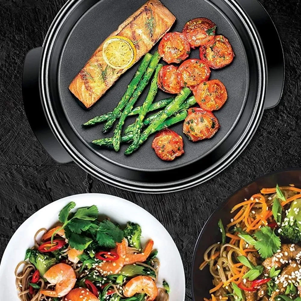 Electric Skillet 12 Inch Frying Pan Non-Stick Coating Temperature Control Tempered Glass Lid Cool-Touch Handles Knob