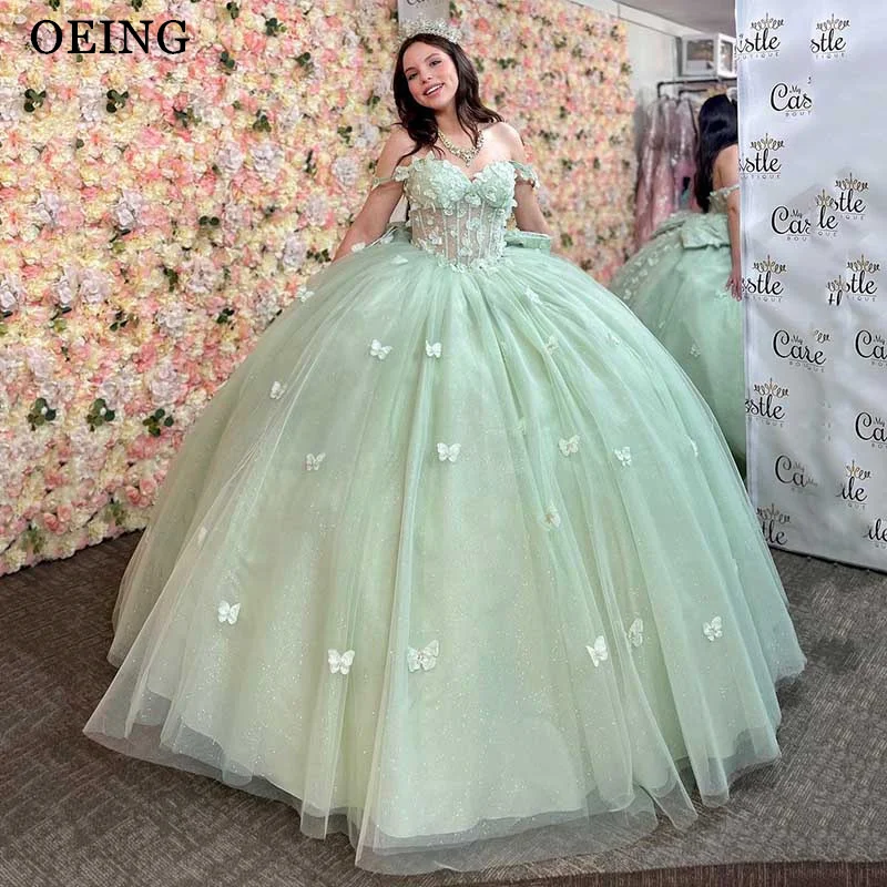 

OEING Mint Sweetheart Butterfly Quinceanera Dresses Lace Applique Sweet 16 Dress Mexican Prom Gowns 2024 Vestidos De XV Anos