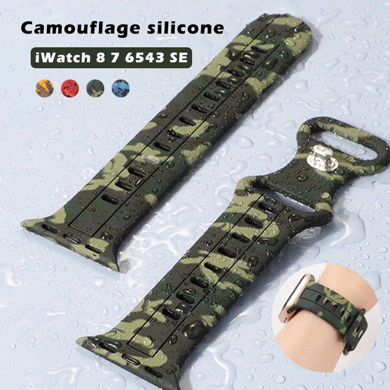 Voor Apple Watch Band Ultra 8 Se 7 6 5 Siliconen Band Iwatch 49Mm 40Mm 45Mm 41Mm 42Mm Camouflage Patroon Polsband Armband Armband
