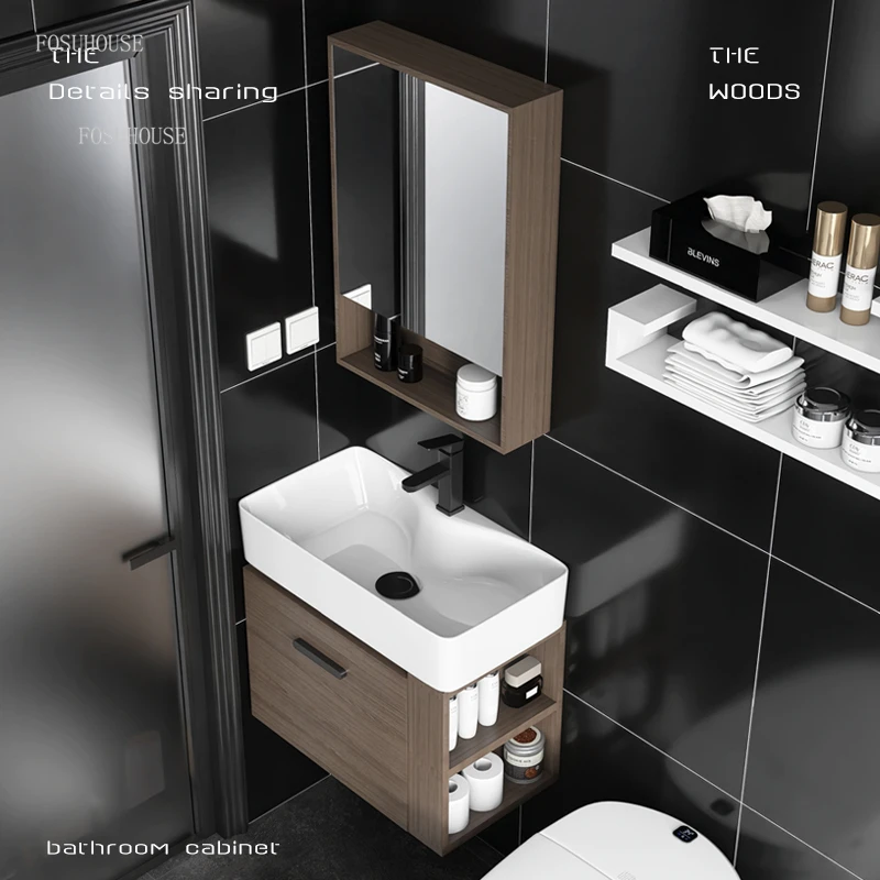Armarios de de madera maciza, mueble de baño, lavabo de inodoro, armario de almacenamiento pequeño apartamento, lavabo colgante de pared| - AliExpress