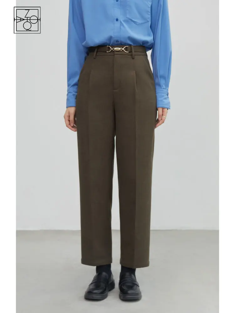 

ZIQIAO Petite Size Hight Waist Smoke Pipe Cropped Trousers For Women Autumn Winter 2022 New Thickened Straight Women Trousers