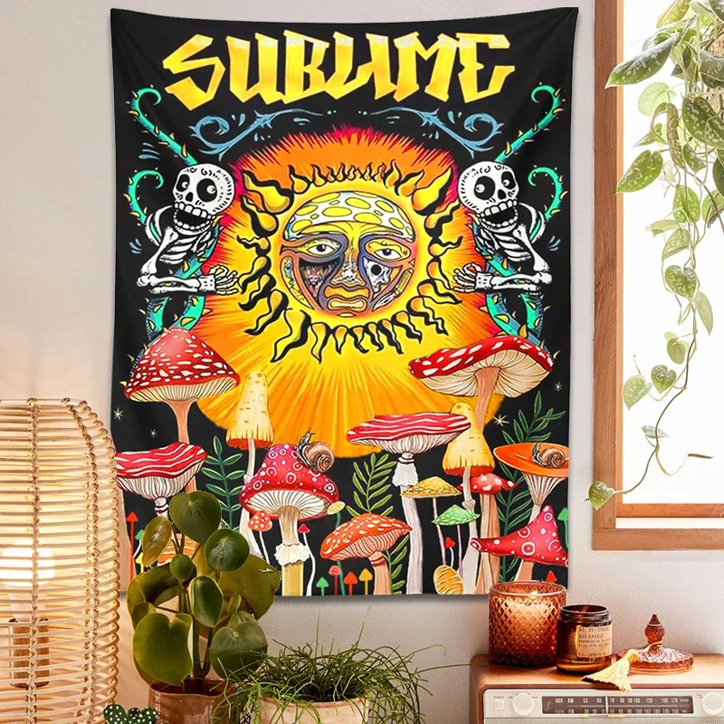 Psychedelic Mushroom Tapestry Wall Hanging Sun Cactus Sublime plant Hippie Vertical Tapestry Home Decor Bedspread Beach Shawl for tapestry decorations