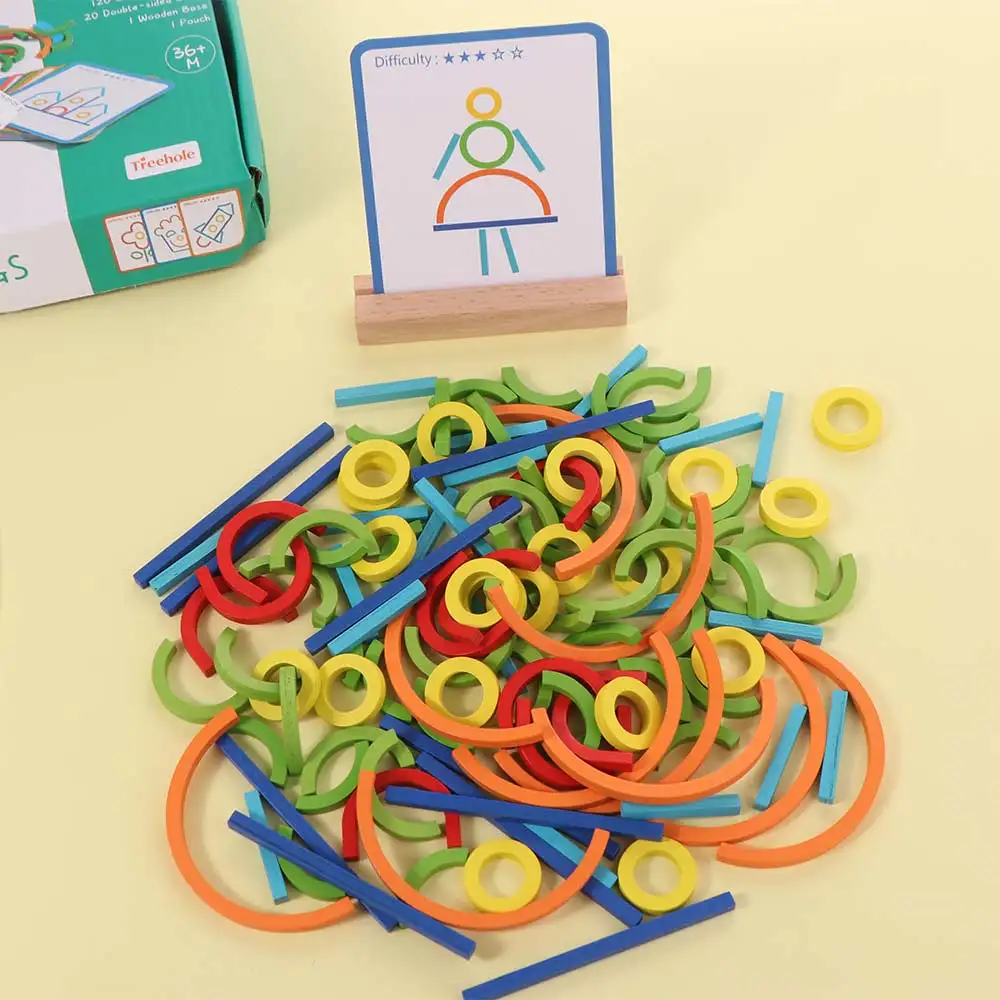 Sticks and Rings Wooden Sticks Puzzle Intelligence Game Montessori Rings Puzzle Montessori Puzzle Educational Colorful