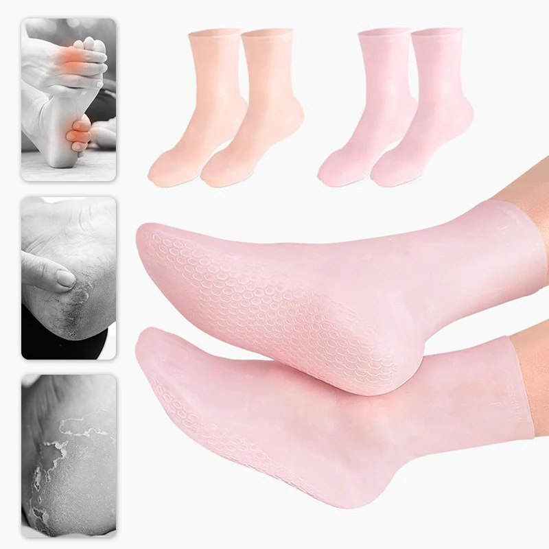 

1pair Feet Care Long Gel Socks SEBS Moisturizing Silicone Gel Socks Foot Skin Care Hand Protectors Anti Cracking Spa Home Use