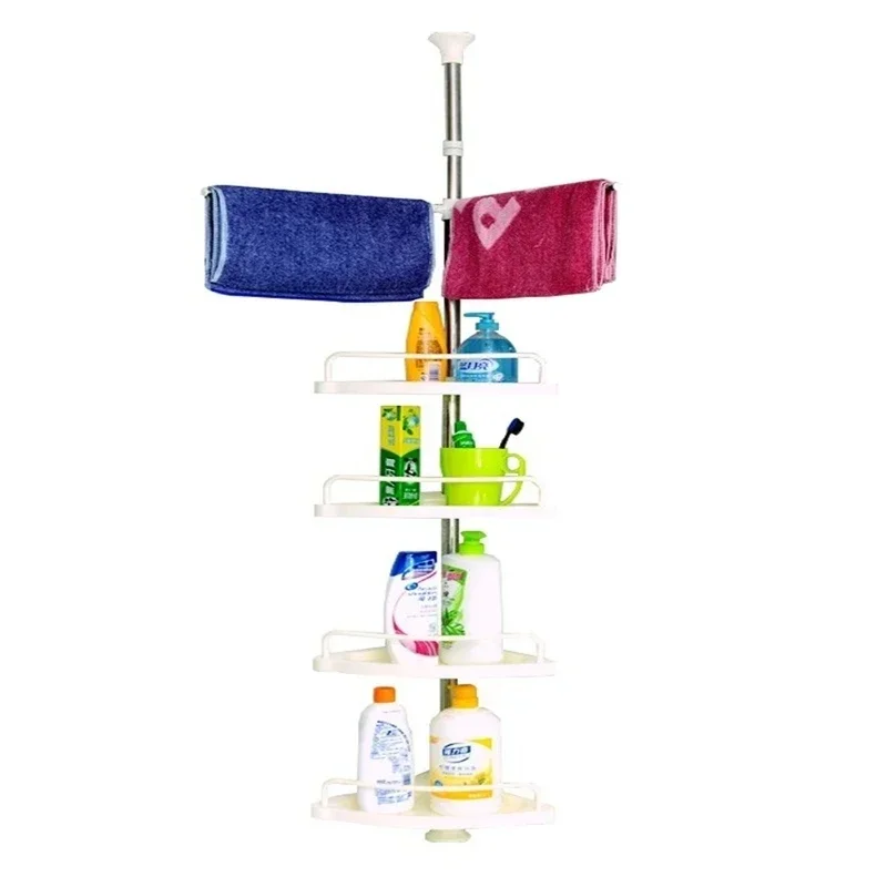 Adjustable Telescopic Bathroom Shelf, No-Drill Shower Corner Storage, 4-Shelf Shower Organizer for Space, 105cm-320cm Height