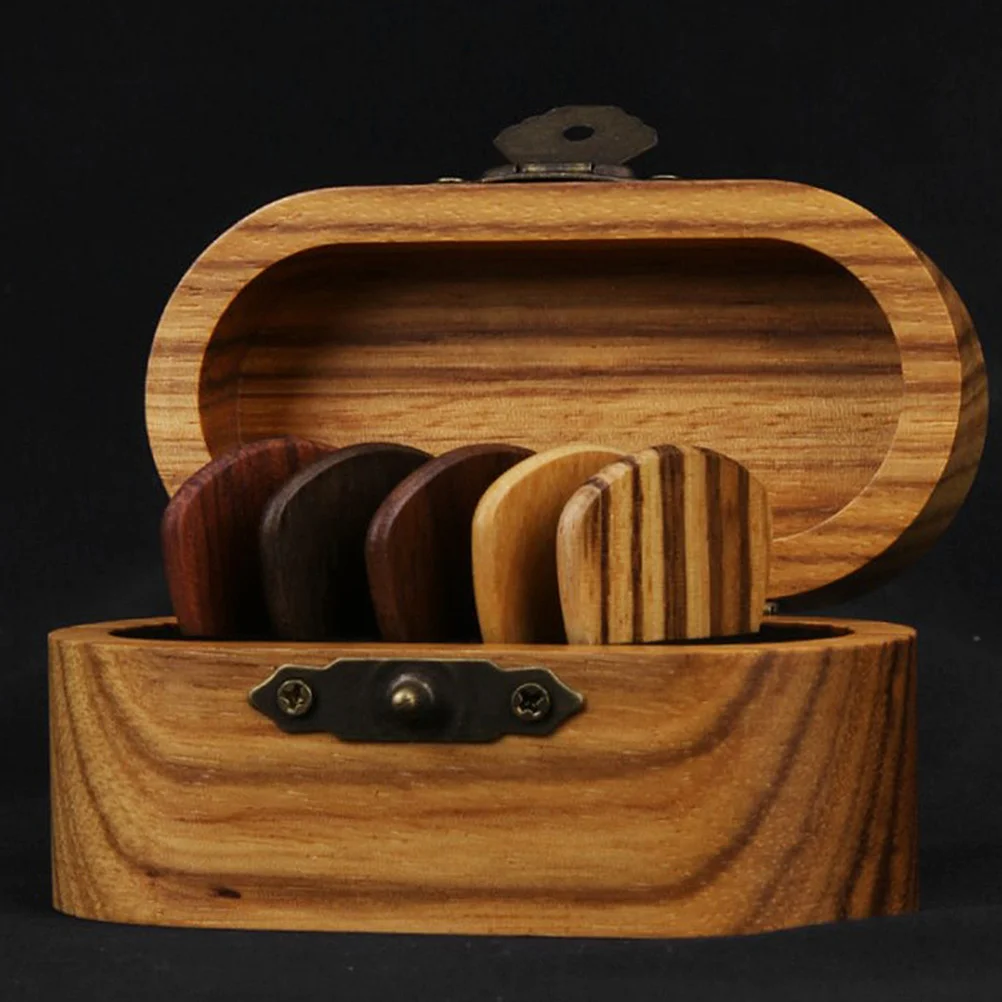 

Pick Box Guitar Picks Organizer Electric Accessories Wood Plectrum Professional Plectrums with Storage Case Ballad