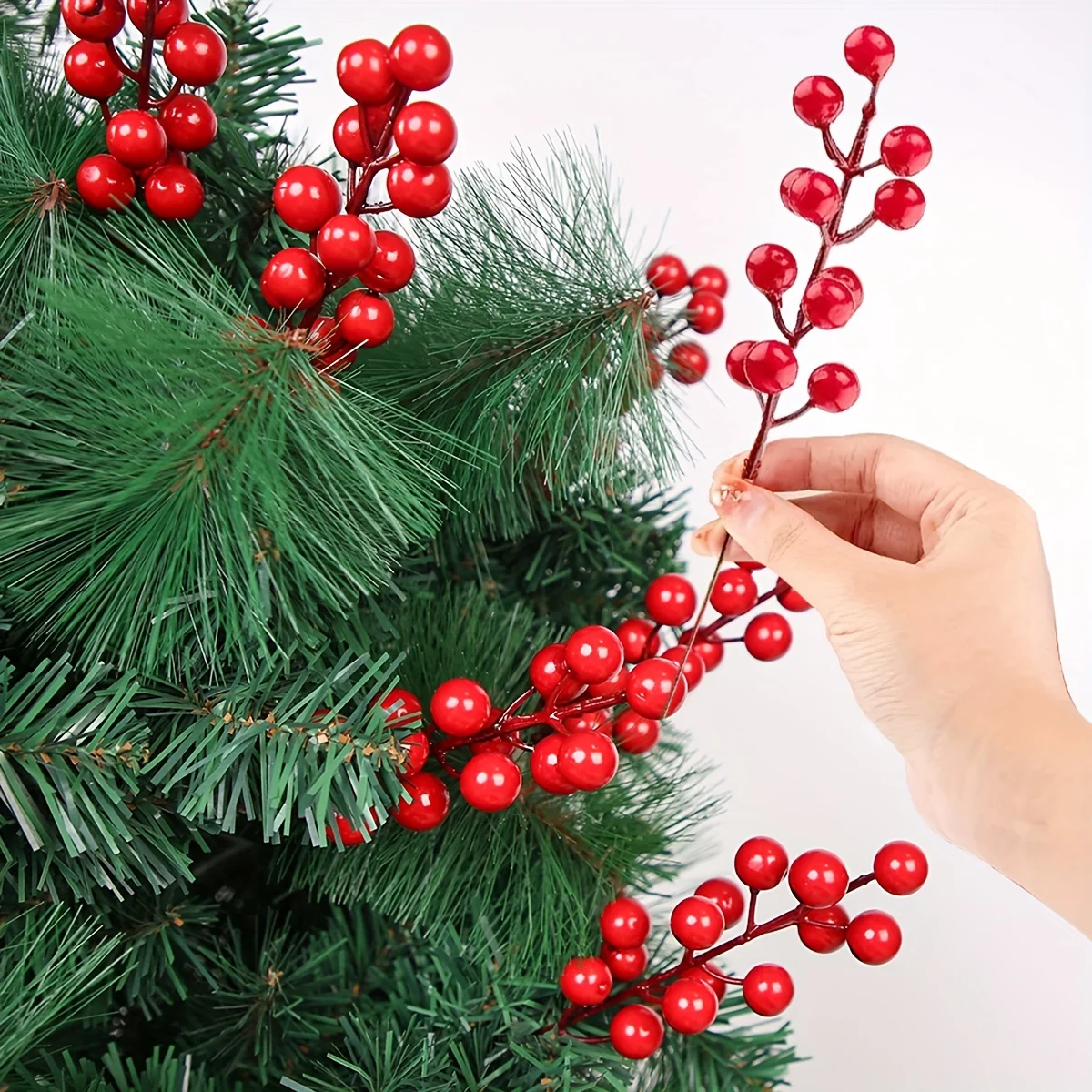 10pcs- Artificial Berry Stems, Christmas Tree Decorations, Plastic Fake Berries for DIY Holiday Crafts