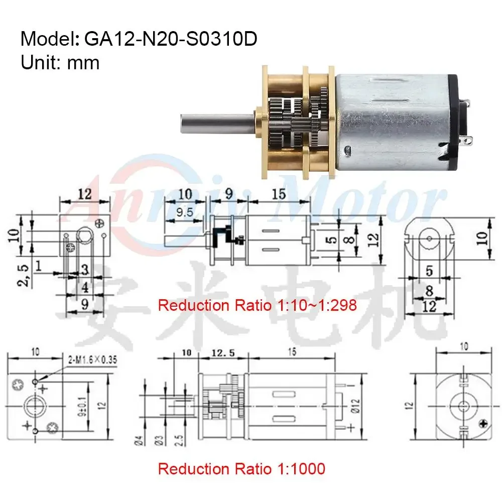 GA12 N20 DC 12V Support 9V 6V 3V Mini Micro Metal Gear Motor High Torque 30 50 80 100 200 400 500 800 1000 2000 3000 4000 RPM micro motor