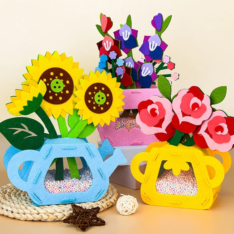 

Mother's Day Gift Kindergarten Parent Child Activity Creative Handmade DIY Material Pack Kids Non Woven Potted Flower Bundle