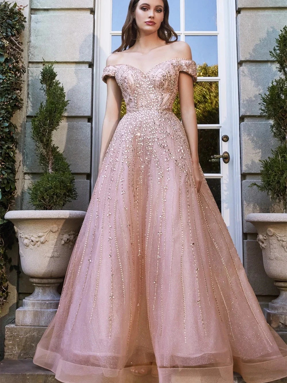 Charming Off-Shoulder Gowns 2024 Elegant Lace Evening Dress Graceful Short-Sleeved A-Line Floor-Length Gown Vestidos De Novia