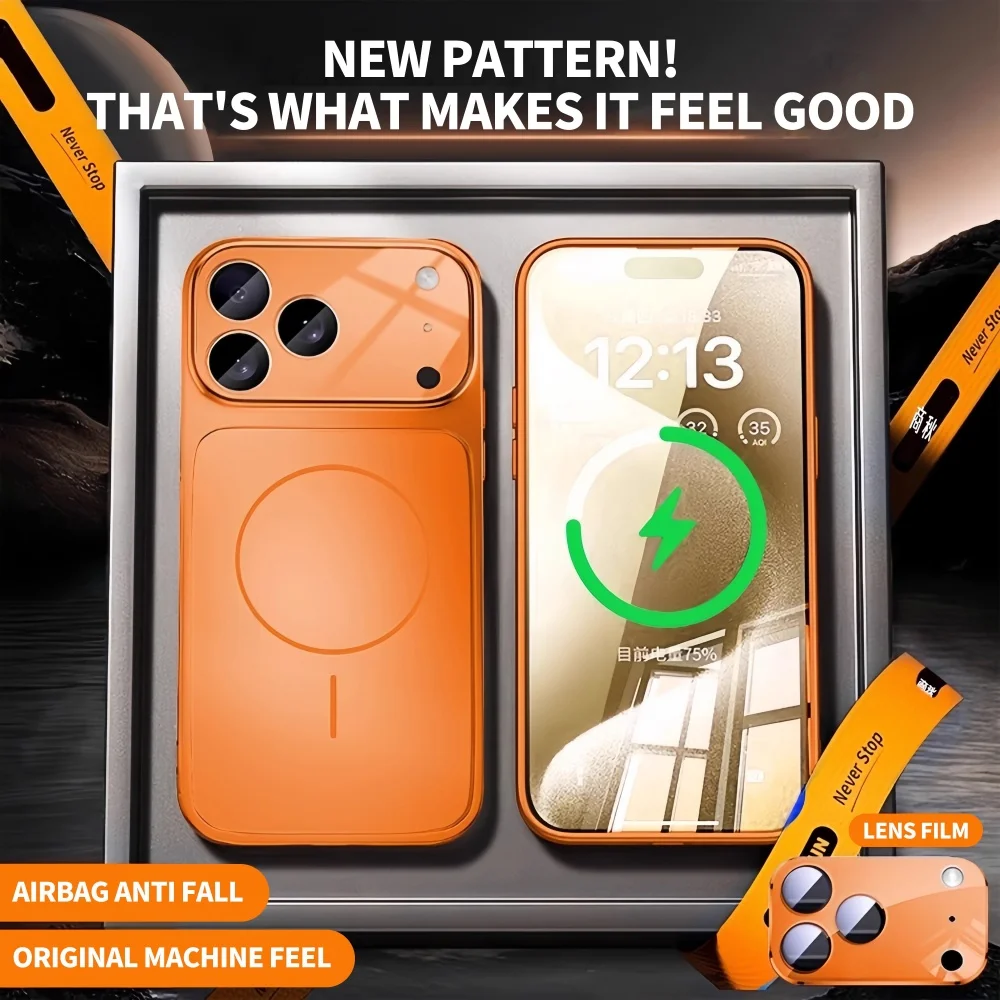 Cosmic Orange MagSafe Magnetic Glass Shockproof Hard Cover with Lens Protection