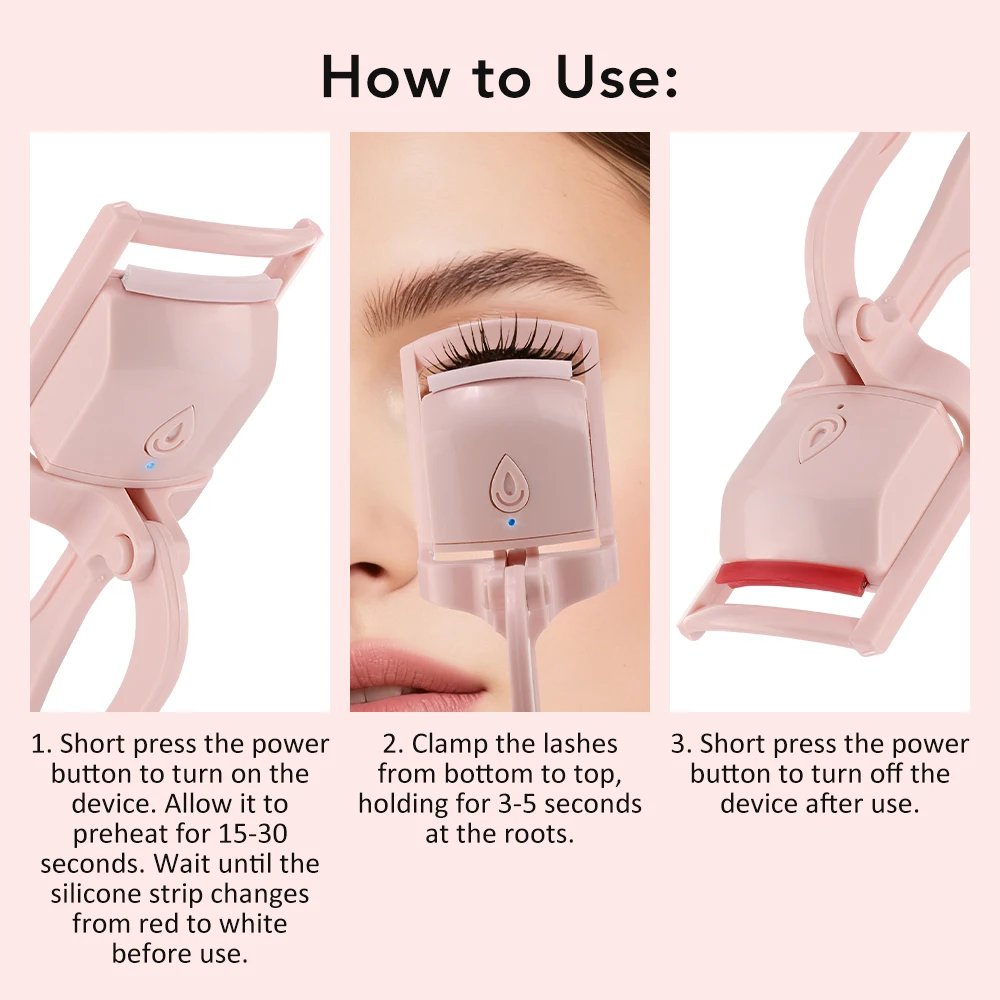 Portable Heated Eyelash Curler with Silicone Pad 30s Fast Heated Eyelash Curling Device Long-Lasting Electric Beauty Makeup Tool