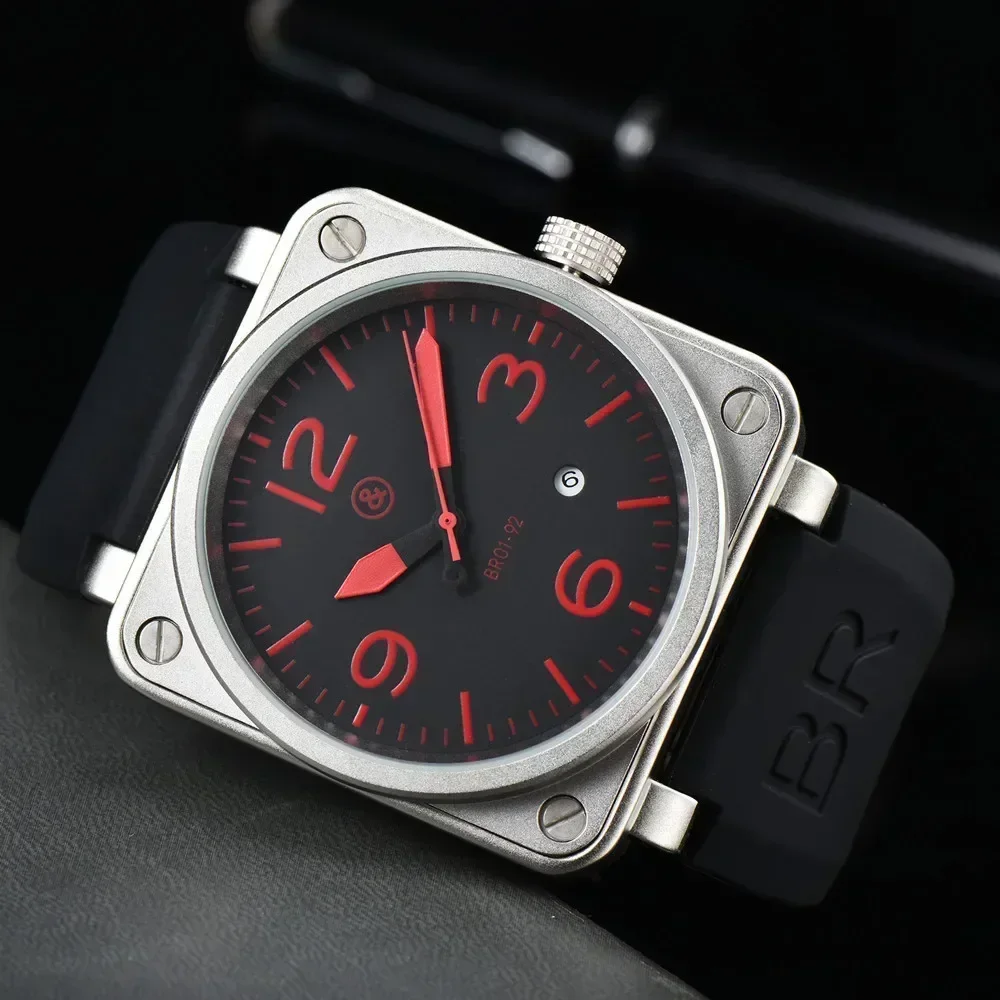 Men Automatic Mechanical Watch Bell Brown Leather Black Ross Rubber 46mm Large Dial Men for Watches AAA Clcok