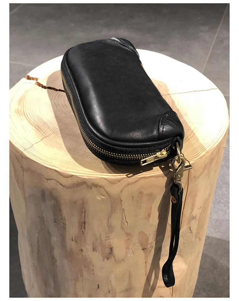 Vintage handmade luxury genuine leather men clutch bag casual designer high quality real cowhide phone card holder wallet Youth