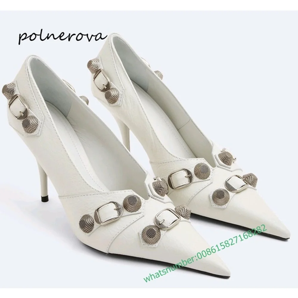 

Sexy Rivet Pointy Toe Pumps Solid Shallow Stiletto Heel Pumps Fashion Dress Banquet Shoe for Women 2023 Autumn Newest Elegant