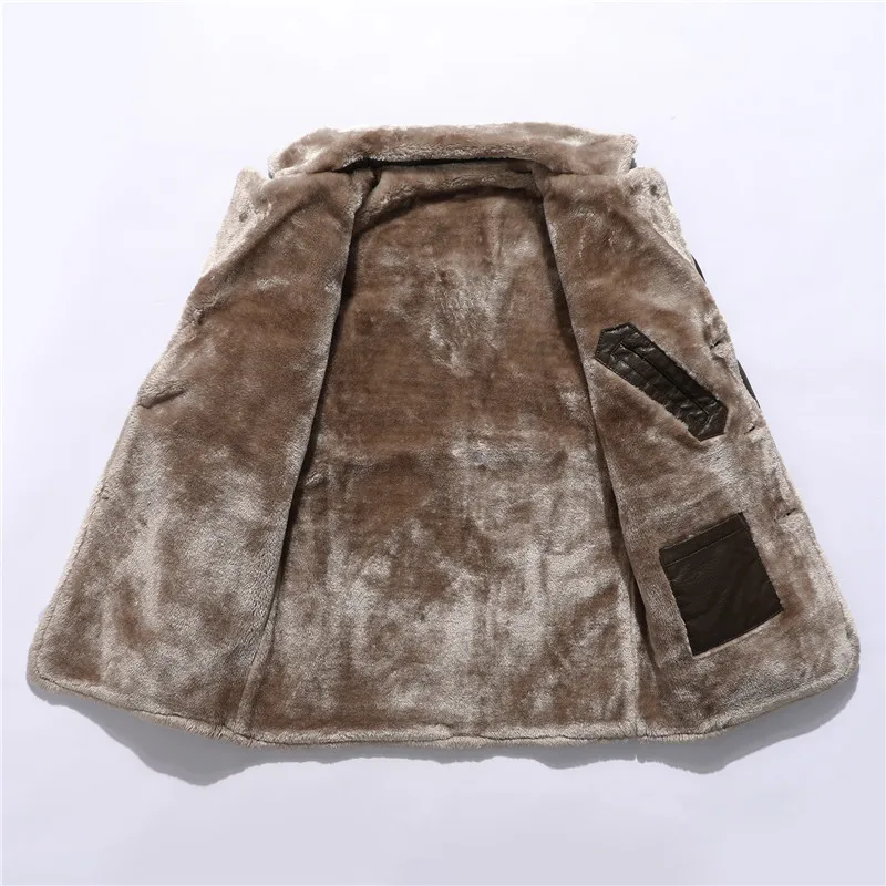 Men Winter Long Thick Fleece PU Leather Jacket Winter Fashion Suit Collar Men's Windbreaker Leather Jacket Coats leather jackets men winter jacket