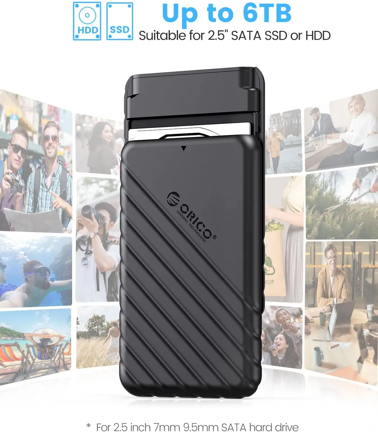 ORICO 2.5인치 외장 하드 드라이브 케이스 USB C to SATA III 7mm 및 9.5mm SATA HDD SSD용 USB 3.0 하드 드라이브 케이스