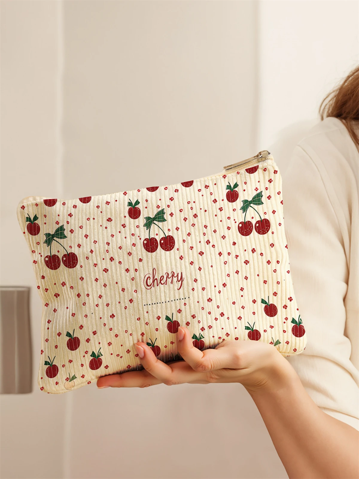 Women's Corduroy Travel Cosmetic Bag Portable Large Capacity Makeup Storage Organizer Zipper Clutch Purse Make up Bag