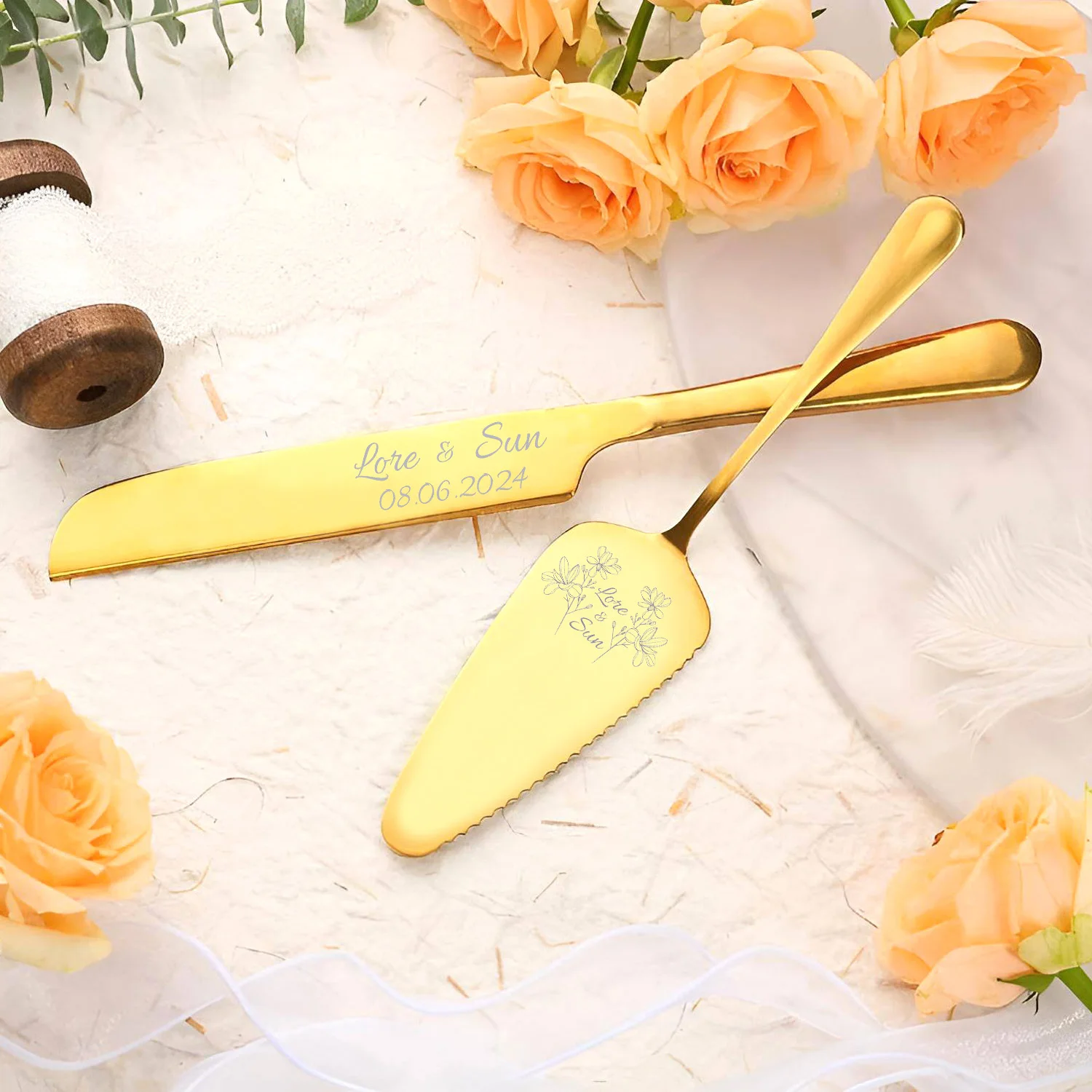 

2pcs Cake Cutting Knife Set, Wedding Party Accessories, Wedding Souvenirs Laser Engraved Personalized Cake Cutting Knife