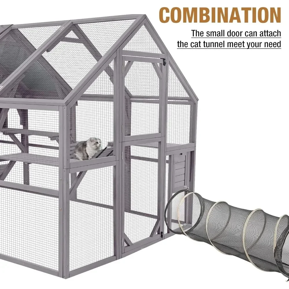 Cat House, Outdoor Cat House Enclosures 110" Large Kitten Playpen with Platforms,Upgrade Waterproof Cover, Pet Cages