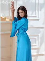Floor Length Bridal Kimono Beige Silk Dressing Gown Long Satin Robe for Brides Bridesmaid Robes Handmade Lingerie Boudoir Kimono - Image 6
