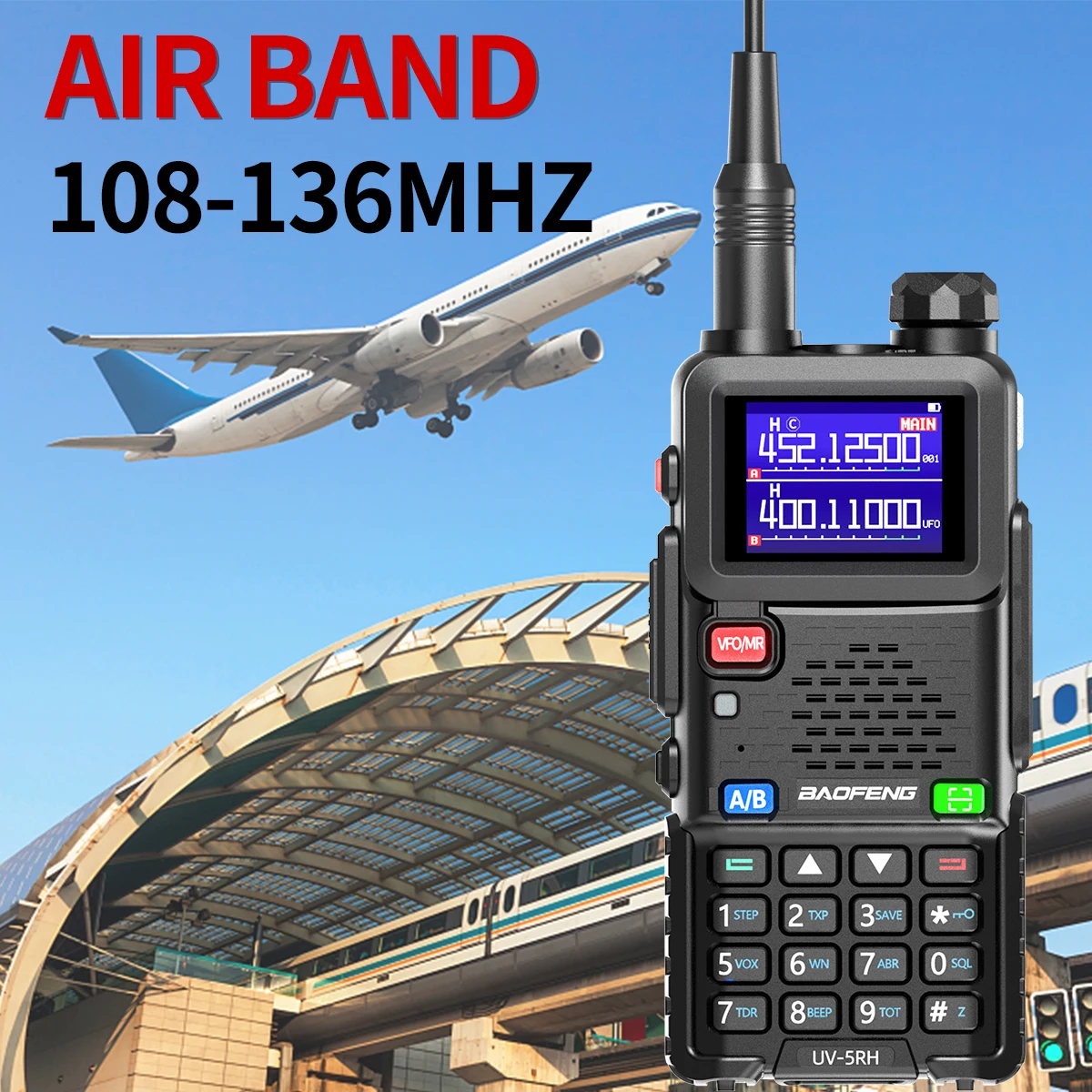 Baofeng UV 5RH 10W Air Band Walkie Talkie Long Range Wirless Copy Frequency Two Way Ham Radio Type-C Baofeng UV 5R Transceiver 2