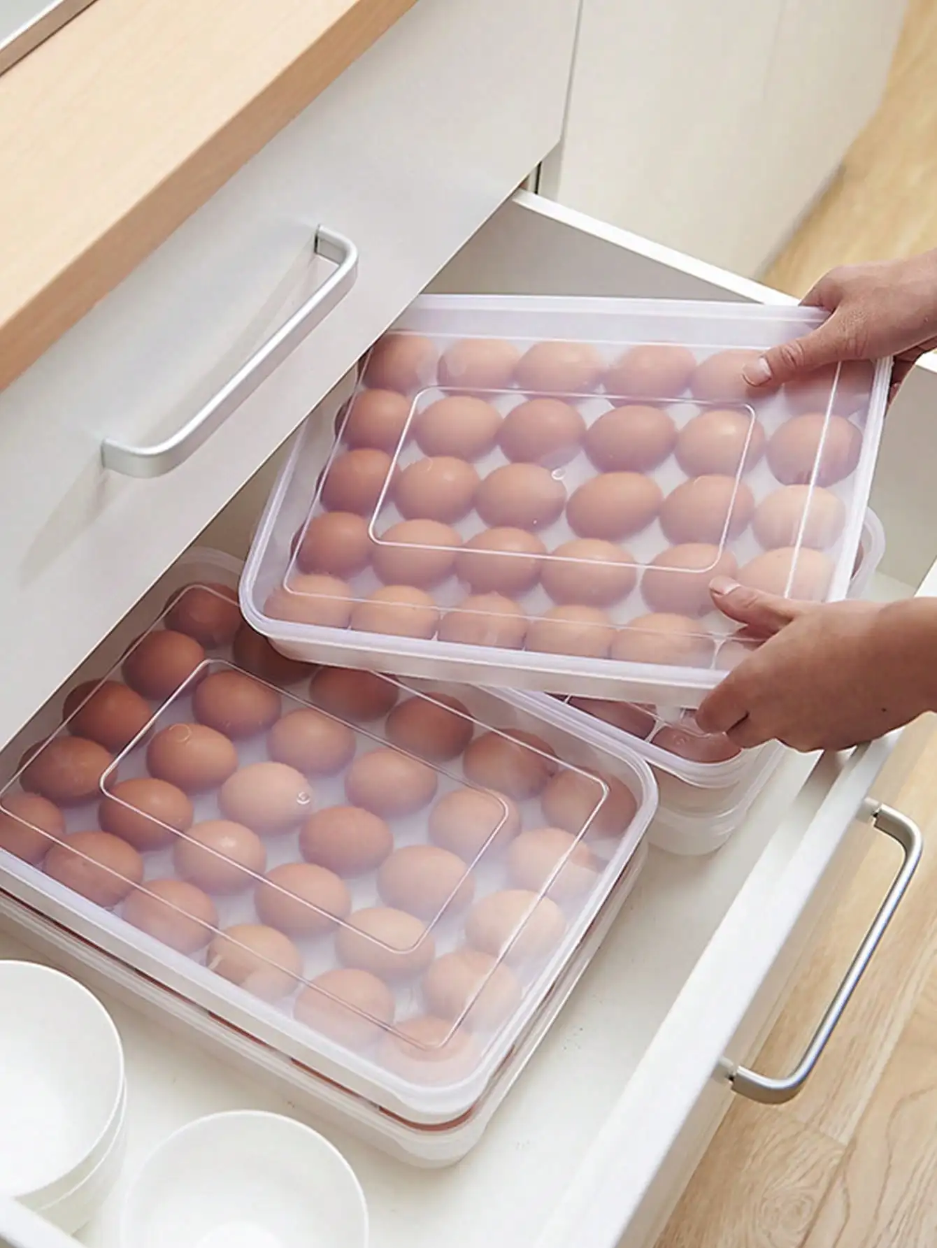 1pc 30 Grid Clear Egg Storage Box, Clear Egg Storage Box Dispenser Plastic Egg Holder For Refrigerator 6