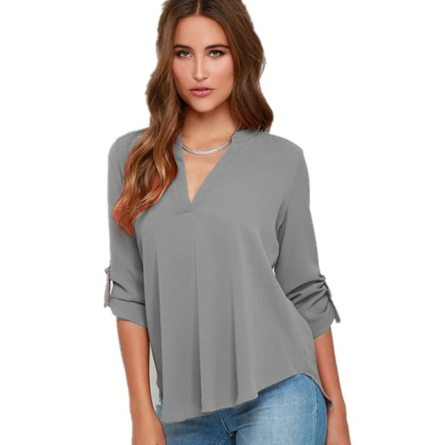 Haut pour femme chemisiers à manches longues col en v chemisier en mousseline de soie chemise de travail de bureau 1