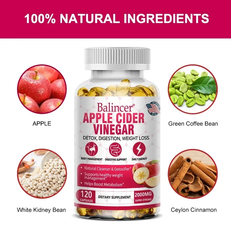Apple Cider Vinegar Capsules-Natural cleansing and digestion, helps promote metabolism and fat accumulation