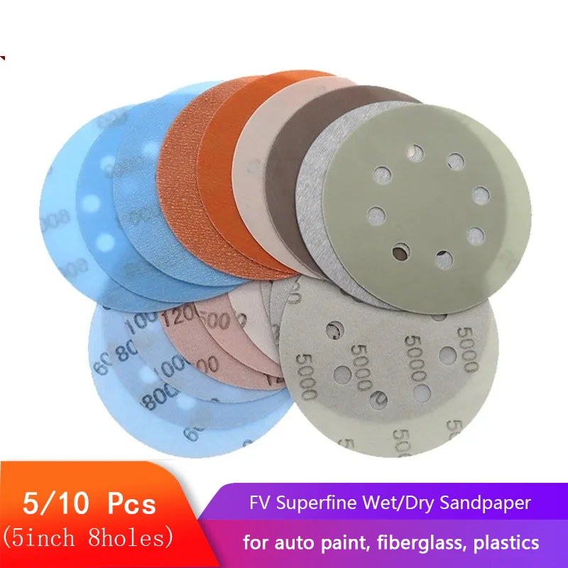 5/10 шт. 5-дюймовая наждачная бумага с 8 отверстиями FV сверхтонкая наждачная бумага для влажной/Сухой Шлифовки с крючком петля для автомобильной пленки абразивная наждачная бумага 600 #-5000 # 5/10 шт. 5-дюймовая наждачная бумага с 8 отверстиями FV сверхтонкая наждачная бумага для влажной/Сухой Шлифовки с крючком петля для автомобильной пленки абразивная наждачная бумага 600 #-5000 #