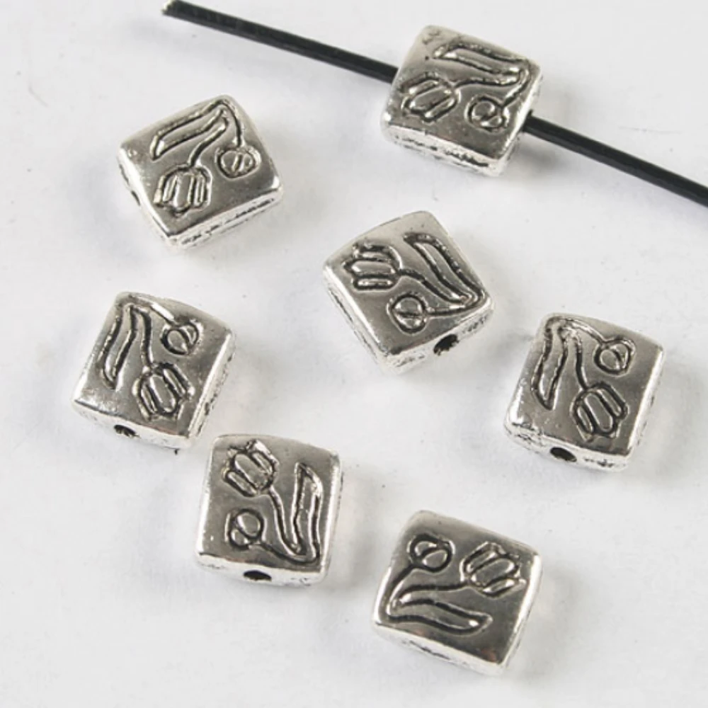 25PCS 7.8mm hole:1mm DARK SILVER TONE SQUARE TULIP SPACER BEADS H3895