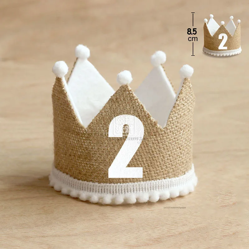 Description Picture 6 of itemBurlap Crown Baby Birthday Party Hat 1/2 1 2 3 4 5 6 7 8 9 Year Baby Boy Girl Linen Headband 100 Year Adult Anniversary Cap