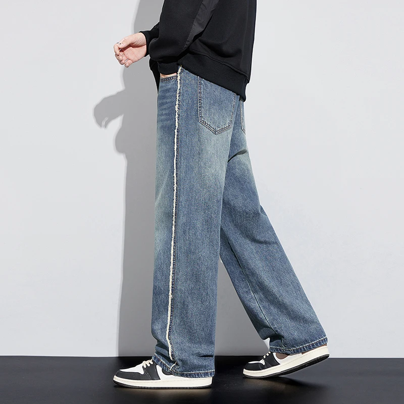 Baggy Jeans Men Wide Leg Pants Loose Fit Fashion Size Striped 2024 New Arrivals Men's Clothing