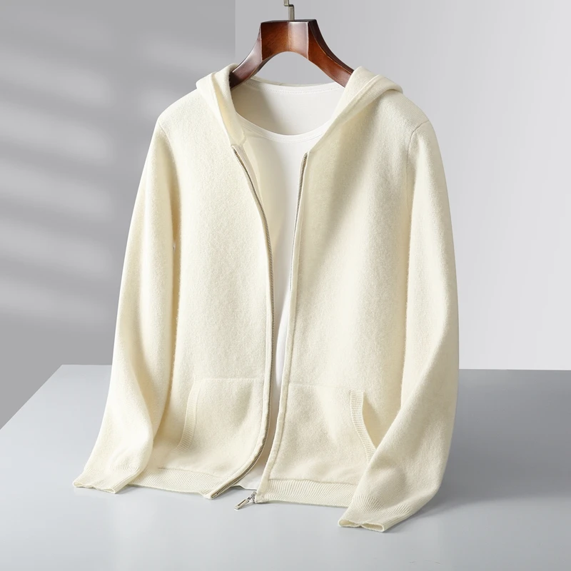 Autumn/Winter Men's 100% Merino Wool Open Cardigan Heavyweight Zipper Knitted Sweater Men's Woolen Coat Men's 3