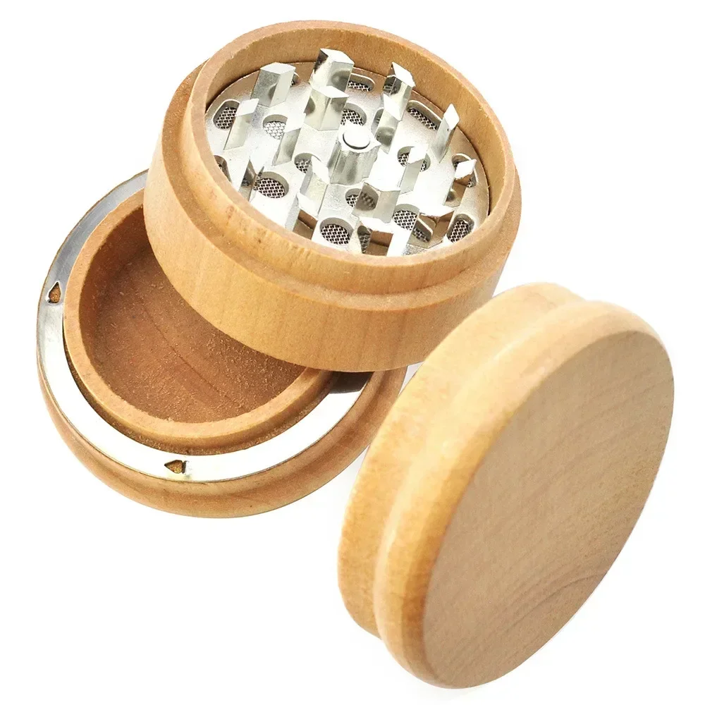 60mm Wood Grain Style 3-layer Zinc Alloy Herb Grinder Ingredient Ingredient Kitchen Grinder