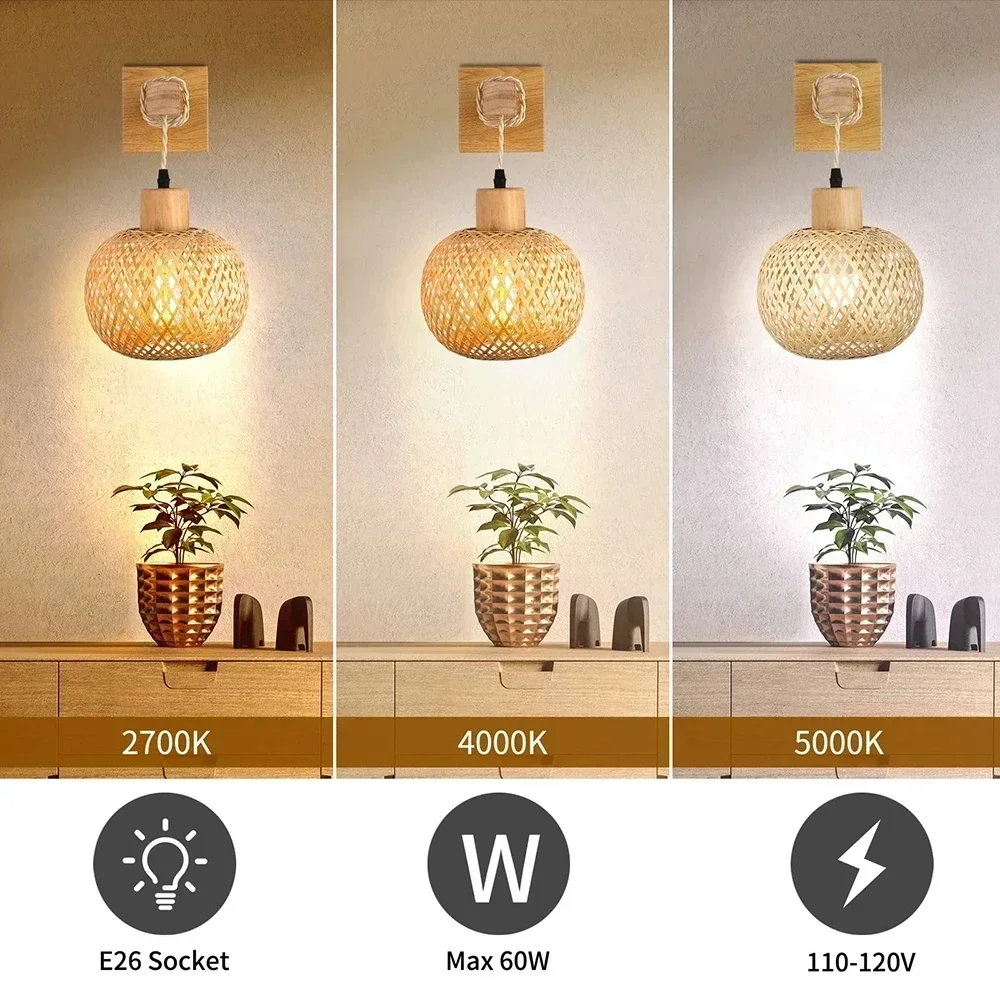 Retro Bamboo Bedside Wall Lamp E27 Lighting Fixture for Living Room Kitchen Loft Internal Wall Sconce Home Decoration Lighting led wall lamp wall light