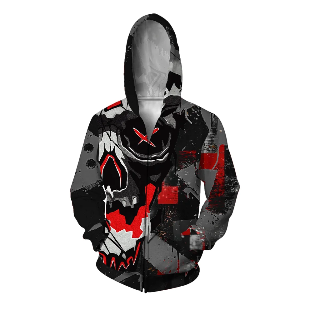 Sudadera con capucha de estilo nuevo de otoño, sudaderas cómodas de movimiento para hombres, sudaderas con capucha de moda con estampado de calaveras para hombres, sudaderas con cremallera y