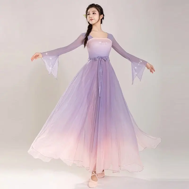Dancer Dress Classical Dancewear Gradation Dress Flowing Performance Dress Top Dance Costume Big Swing Ballroom Dancing Dress Up