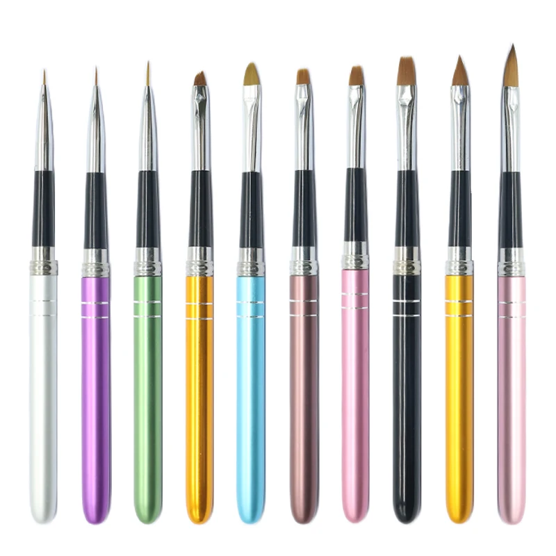 OGEYEYRO  Nail Art Brush Pen Detachable Metal Flat Crystal Carving Polish Gel UV Painting Drawing Salon Line 3D Tips Tool Manicu 6