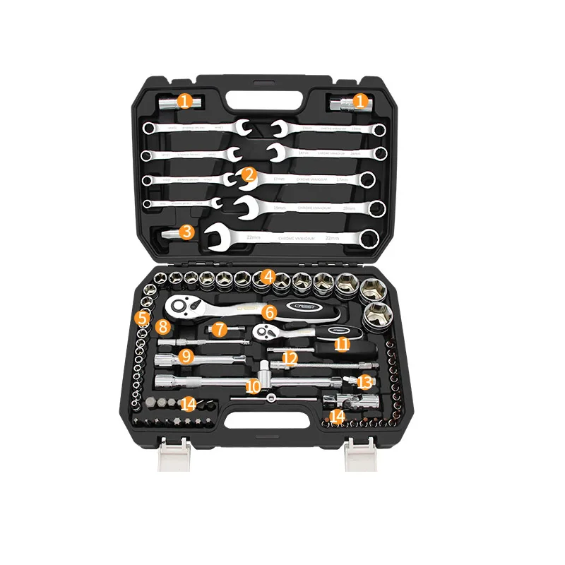 82-piece Professional Car Tools Box Case Combo Package Wrench Socket Tool Sets Mechanics