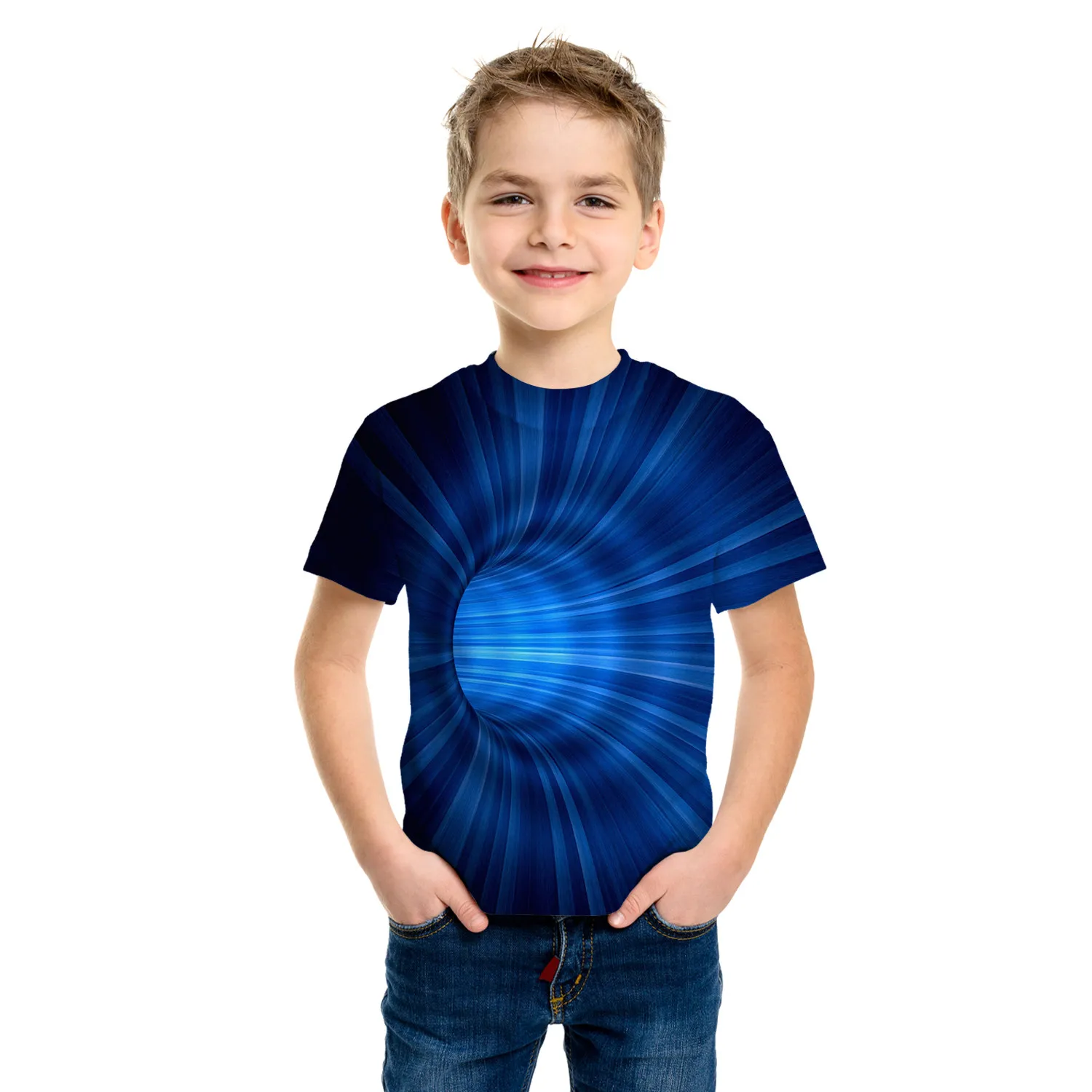 

Cool Optical Illusion Tunnel 3d Print Boys Creative T-Shirt Casual Lightweight Short Sleeve Tee Tops Children's Clothing Summer