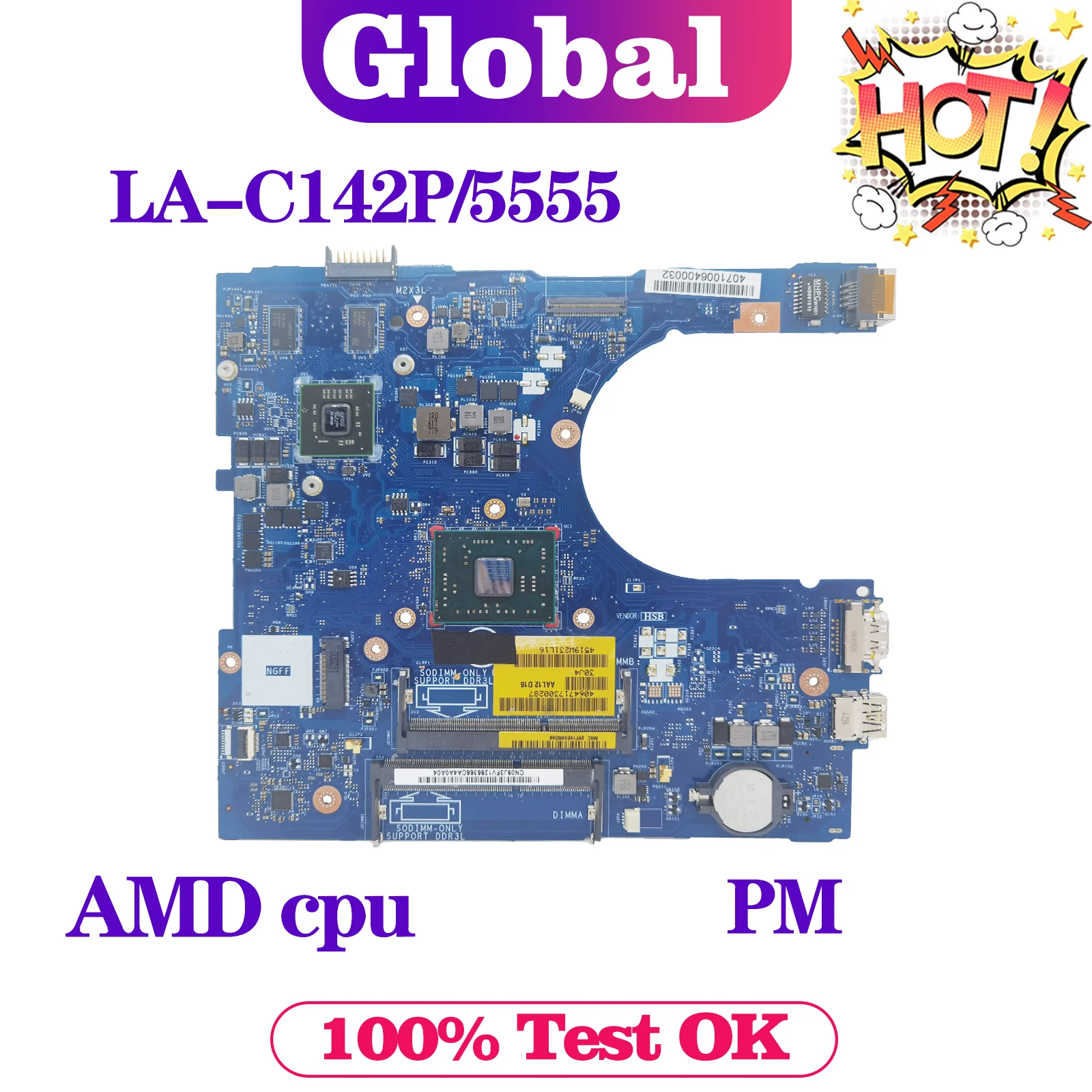 

Notebook LA-C142P Mainboard For Dell Inspiron 5555 5455 5755 Laptop Motherboard A6-7310 A8-7410 A10-8700P PM/V2G DDR3 CN-09J3FV