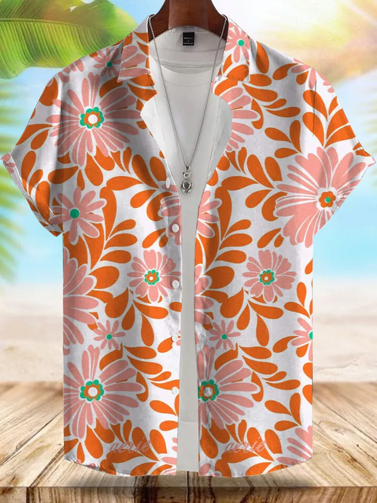 Seaside Hawaiian Style Men's Shirt Summer Vacation Casual Men's Short-sleeved Shirt Outdoor Beach Loose Comfortable Men's Shirt 4